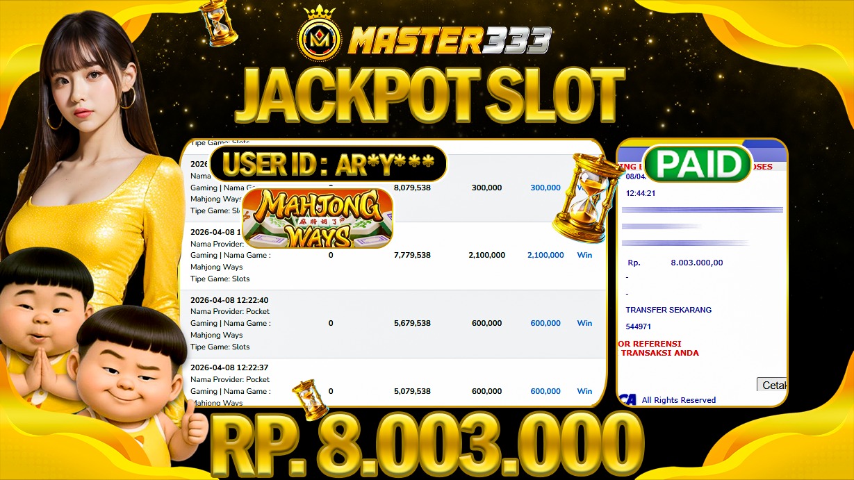 JACKPOT Rp 8.003.000 JUTA DIMASTER333 LANGSUNG DI BAYAR LUNAS